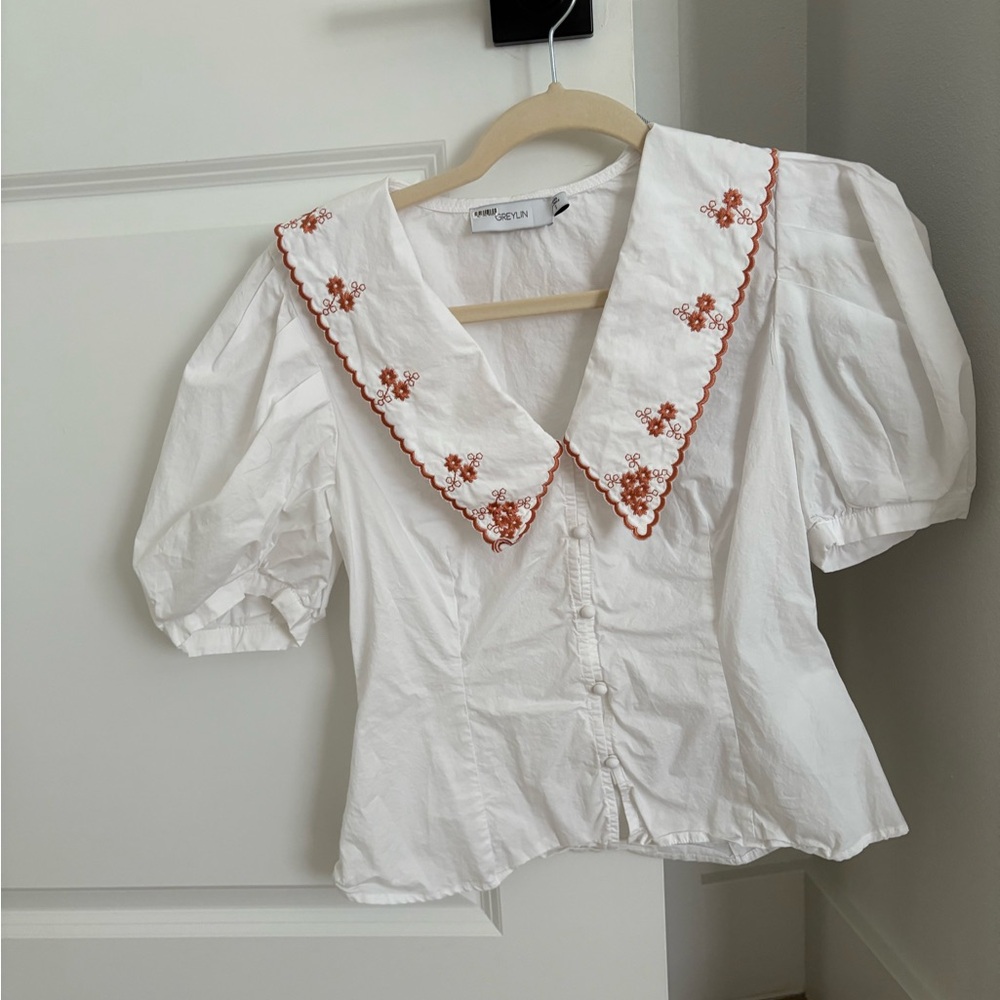 Greylin White Puff Sleeve Blouse with Sailor Collar